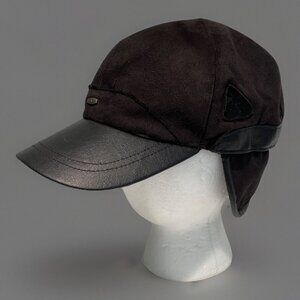 SALON Faux Leather Suede Heritage Outdoor Cap Hat Black Ear Flaps Mens Size 57